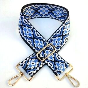 Geometric Blue and Black Adjustable Guitar Bag Strap NWOT